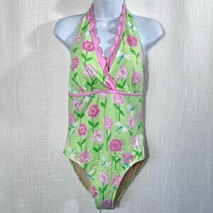 Lilly Pulitzer One Piece Floral Dragonfly Ruffle Halter Swimsuit Size 6